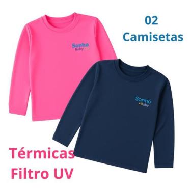 Imagem de Kit 02 Camisetas Térmicas Bebê Unissex - Sonho & Baby, Rosa com marinh