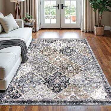 Imagem de KILOCOCO Tapete de área para sala de estar 1,52 m x 18,2 cm treliça marroquina tapete de quarto tapete lavável interior antiderrapante tapete de acento baixo estampado para casa de banho cozinha entrada sala de jogos tapete de escritório, cinza