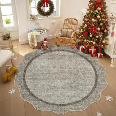 Imagem de GarveeHome Tapetes redondos recortados, tapete redondo pequeno lavável de 90 cm, antiderrapante, tapete macio de Natal sólido ultra fino e resistente a manchas para quarto, entrada, cozinha, banheiro