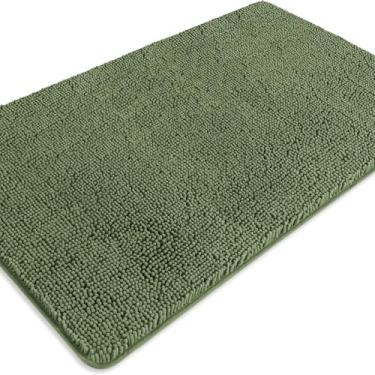 Imagem de PureSwan Tapetes de banheiro verde-oliva – Tapete de banho extragrande | Tapete de banho de chenille antiderrapante absorvente e lavável para banheiro, chuveiro, pia - 76 cm x 127 cm