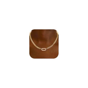 Imagem de Funsanny Colar de ouro para mulheres – Colar grosso banhado a ouro 14 K, corrente cubana com clipe de papel, espinha de peixe, colar gargantilha para mulheres, simples, joias modernas, presentes