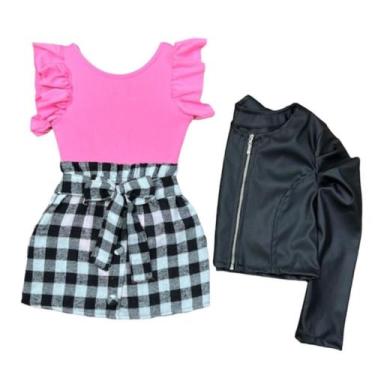 Imagem de Conjunto Feminino Infantil Body Saia Xadrez E Jaqueta Menina - Mini Di