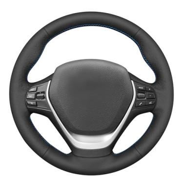 Imagem de MEWANT Capa de volante de couro sintético em relevo Geom preto liso DIY para BMW Série 22 F23 F30 F34 F32 F33 F36