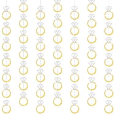 Imagem de Pajean 8 peças decorações de festa de despedida de solteira com glitter ouro e prata anel de diamante banner decorações de festa de noivado serpentinas penduradas para noiva decoração de chá de panela