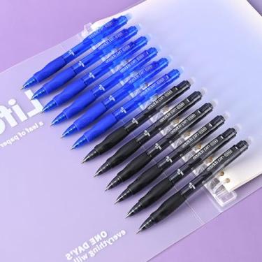 Imagem de BAYTORY 16 canetas de gel apagáveis clicker, caneta retrátil de 0,5 mm de ponta fina preta e azul, escrita confortável de usar para marcar agenda, palavras cruzadas (preto e azul)