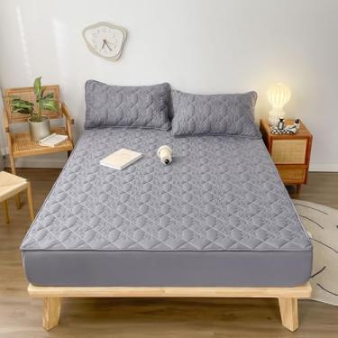 Imagem de JONKMY Lençol com elástico protetor de colchão, impermeável, leve, respirável, silencioso, antiderrapante, capa de colchão de algodão para decoração - cinza | Casal: 150 x 190 cm (1 peça)