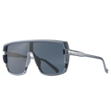 Imagem de Óculos de Sol de Luxo Oversized Unissex Estilo Vintage Esportivo (Cinza e Preto)