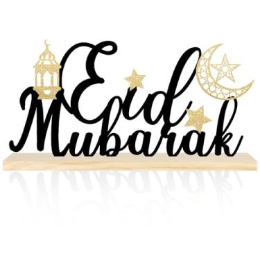 Imagem de COCHIE Placa De Metal Para Eid Mubarak, Decorações Ramadã Casa, Prateleira, Lareira, Interior, Decoração Lua E Estrela Eid, Mesa Festa Mubarak (Eid)