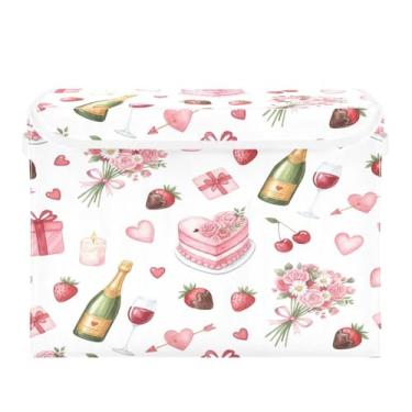 Imagem de Wassud Cestos de armazenamento dobráveis com tampas, elementos do dia dos namorados, cestas organizadoras de tecido dobráveis para armário, decoração sazonal de casa 40 x 30 x 30 cm