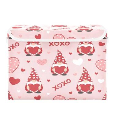 Imagem de Wassud Cestos de armazenamento dobráveis com tampas, gnomos, corações, xoxo, cestas organizadoras de tecido dobrável para armário, decoração sazonal de casa 40 x 30 x 30 cm