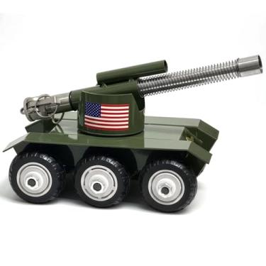 Imagem de TIETHEKNOT Modelo de mini canhão de aço inoxidável com mecanismo de recuo - perfeito para jogos ao ar livre e fogos de artifício para colecionadores (verde floresta de 6 rodas)