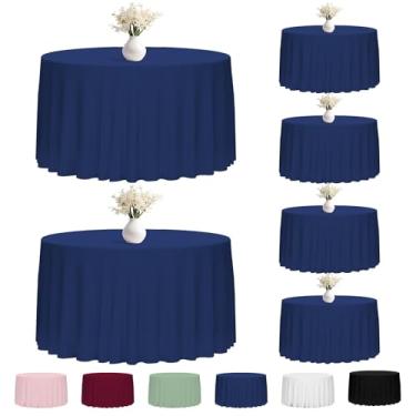 Imagem de Fixwal Toalha de mesa redonda azul marinho de 300 cm, pacote com 6 toalhas de mesa redondas de tecido de poliéster laváveis para casamentos, festas, banquetes, jantares, eventos de aniversário
