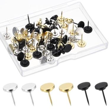 Imagem de PATIKIL 20 peças de pinos planos, preto/prateado/dourado tachinhas de metal para polegar para quadro de avisos, quadro de cortiça, mapas de parede, caixa de sombra, exibição de imagens, artesanato