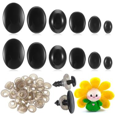 Imagem de 360 peças de olhos e narizes seguros, 6 tamanhos de olhos para animais de crochê, olho de animal de pelúcia, olho de artesanato de resina preta com arruelas