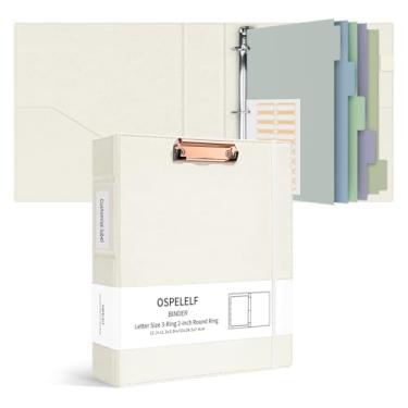 Imagem de Ospelelf Fichário de 3 anéis com prancheta de 5 cm, capa dura vintage, organizador de prancheta de couro para tamanho carta, fichários profissionais com divisórias, bege