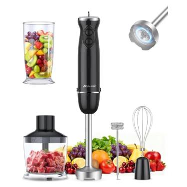 Imagem de Liquidificador de imersão, liquidificador portátil de 800 W 5 em 1, misturador manual de 12 velocidades sem BPA, 304 inoxidável, copo de mistura, picador, batedor de leite, sopa, vitaminas, comida de