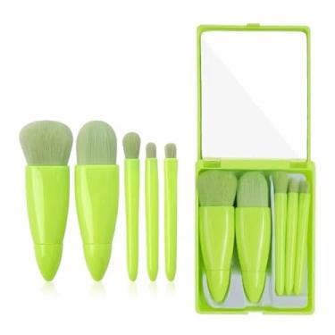 Imagem de Conjunto de 5 pincéis de maquiagem, pequeno e completo, kit de pincéis cosméticos, estojo e espelho, função portátil, pincel cosmético (verde)