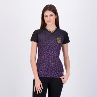 Imagem de Camisa Corinthians Raglan Dry Feminina Preta e Roxa - Coimbra, M