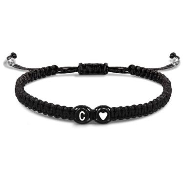 Imagem de E EMZHOLE Pulseiras de coração combinando para casais, pulseira com letra inicial para homens e mulheres, pulseiras ajustáveis para casais, presentes fofos para ele, namorado, namorada, amizade