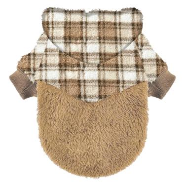 Imagem de Suéter de cachorro pequeno para cães, roupas de inverno, menino, menina, masculino, feminino, moletom quente de lã XXS, casaco para animais de estimação (xadrez marrom, 2GG)