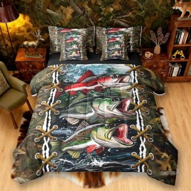Imagem de Conjunto de cama de camuflagem King Size com 7 peças | Conjunto de edredom e lençol masculino, campo, camuflagem, animais da floresta, decoração rústica de casa de fazenda