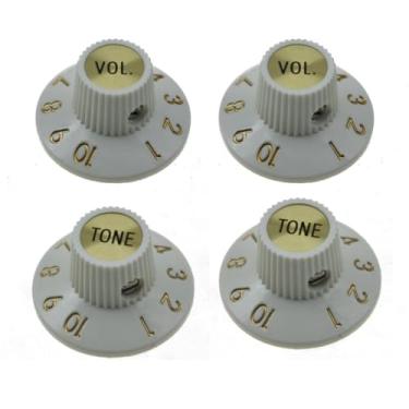 Imagem de KAISH Conjunto de 4 maçanetas de chapéu de bruxa com parafuso de fixação de 1/10.2 cm botões de guitarra baixo 2 volumes para 72 Telecaster personalizado/Jazzmaster/amplificadores de guitarra branco