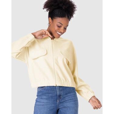 Imagem de Jaqueta Bomber Feminina Com Lapela Em Moletom Sarjado-Feminino