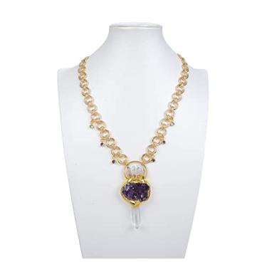 Imagem de DWBPGVUN Joias Ametistas Roxas Quartzos Drusa Pingente Colar Corrente 50,8 cm para Mulheres