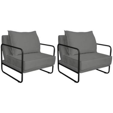 Imagem de Kit 02 Poltronas Decorativas Sevilha Base de Ferro Preta Suede - Doce 