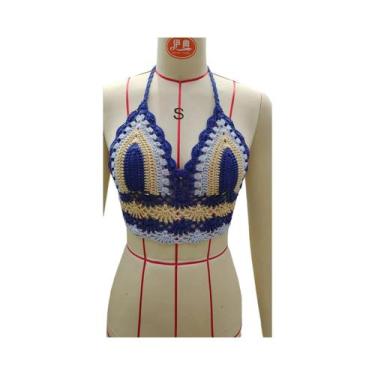 Imagem de Top De Biquíni De Crochê Preto Para Mulheres, Maiô Triangular Com Reco