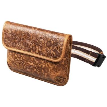 Imagem de Pochete de couro legítimo Rmwrad masculina e feminina com vários bolsos para viagens, esportes, caminhadas, ciclismo, pesca, corrida, Marrom, Medium, Simples