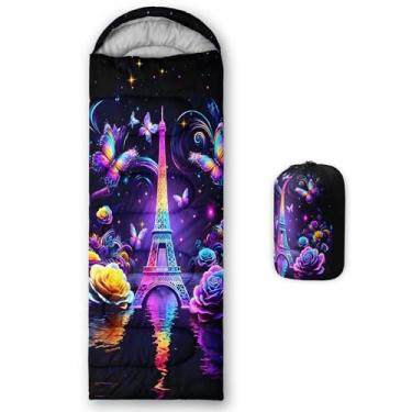 Imagem de QOOMO Sacos de dormir impressos na Torre Eiffel, 3 estações, clima quente e frio, leve, sacos de dormir à prova d'água para adultos e crianças, viagens e ao ar livre, equipamentos de acampamento