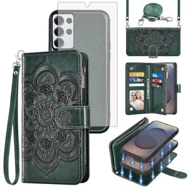 Imagem de Asuwish Capa de celular para Samsung Galaxy S25 Ultra 5G com zíper carteira celular com protetor de tela de vidro temperado, alça transversal, porta-cartões de flores S25Ultra 25S S 25 25Ultra 6,9
