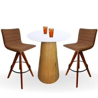 Imagem de Conjunto Mesa Bistrô Cone 60 cm Laca Branca Base Altura 100 cm Freijó 