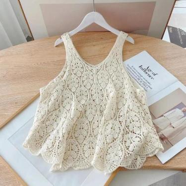 Imagem de Top Cropped Feminino Sem Mangas Em Crochê Com Bordado De Renda, Estilo