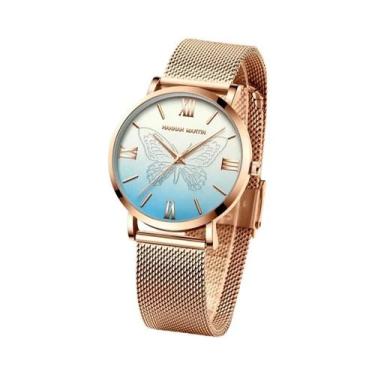 Imagem de Relógio Feminino Hannah Martin Com Design De Borboleta 3D Em Ouro Rosa