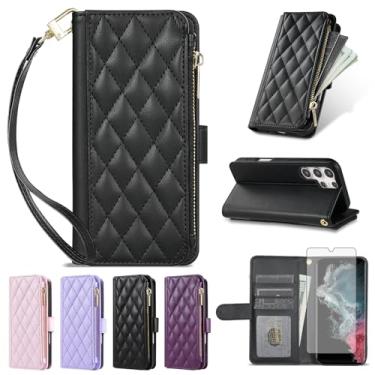 Imagem de Furiet Argyle Capa carteira para Samsung Galaxy S24 Ultra 5G com protetor de tela de vidro temperado, alça de pulso, compartimentos para cartões, couro PU, suporte para cartão, capa de telefone para