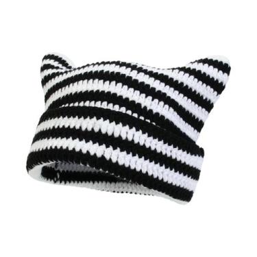 Imagem de Gorro Feminino Quente De Crochê Com Orelhas De Gato Em Acrílico, Estil