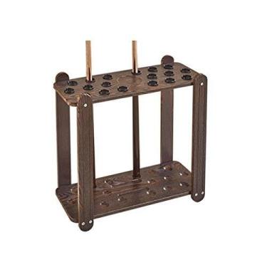 Imagem de Rack retrô para tacos de bilhar - Suporte de madeira para taco de piscina de 18 furos, fácil instalação, design que economiza espaço, ideal para organização de sala de jogos