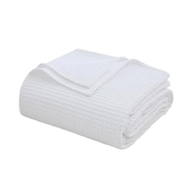 Imagem de Cobertor de tecido waffle 100% algodão egípcio para cama, sofá, decoração de casa, cobertor macio e leve para cama e sofá para todas as estações (branco - tamanho da manta - 127 x 152 cm)