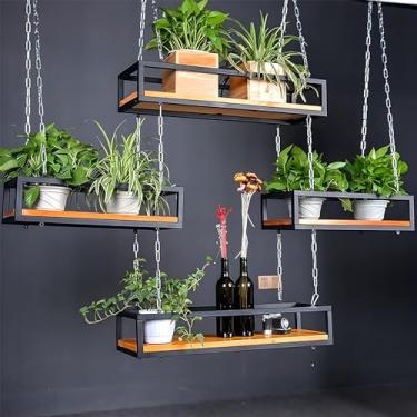 Imagem de Prateleira de armazenamento de teto de metal ajustável, suporte de vinho para pendurar e plantas, suporte decorativo para varanda, bar e floricultura - 100 x 25 x 1 cm