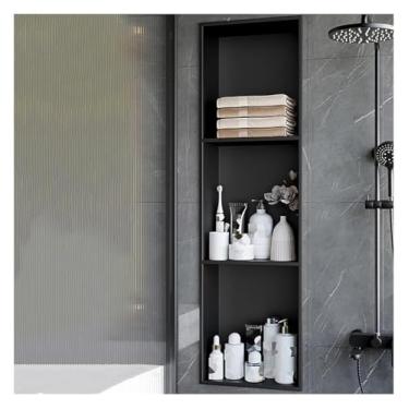 Imagem de Prateleira de nicho de chuveiro de aço inoxidável - Organizador de parede embutido à prova d'água para banheiro, cozinha e sala de estar (preto, 28 x 90 x 1 cm) - Design durável e elegante
