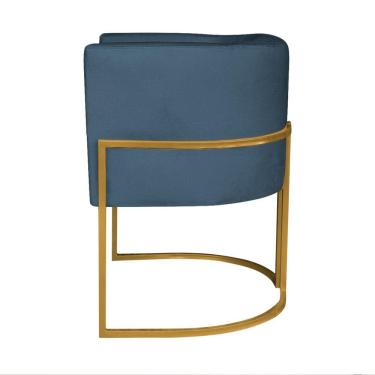 Imagem de Kit 02 Poltronas Decorativas Luna Base De Ferro Dourado Linho Cor Azul Royal