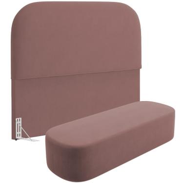 Imagem de Cabeceira Cama Box King 195cm Lanna Com Puff Recamier Doha W01 Suede Rosê - Lyam Decor