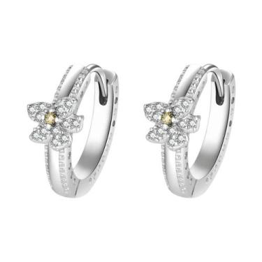 Imagem de Brincos De Argola Femininos Em Prata 925 Com Flor Azul E Pingente De C