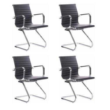 Imagem de Kit 4 Cadeiras para Escritório Interlocutor Visitante Esteirinha Office Preto
