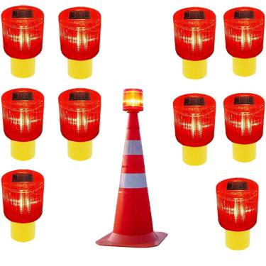 Imagem de Sinalizador Solar Viario Kit 10 Cone Aviso Rodovia Transito Fiscal Avenida Acidente Emergencia Segurança