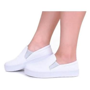 Imagem de Tênis Slip On Branco em Couro Sola FlatForm  - Izabela Araújo, Branco,