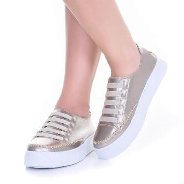Imagem de Tênis Feminino Casual Ouro velho de couro Ajuste Elástico - Izabela Ar