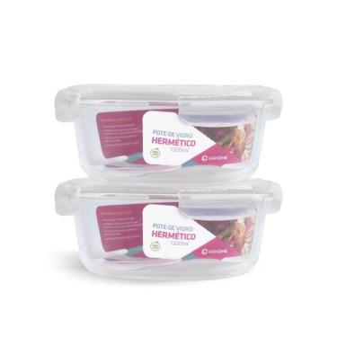 Imagem de Kit 2 Potes De Vidro Redondo Com Tampa Hermética 1300ml - NABOX, Branc